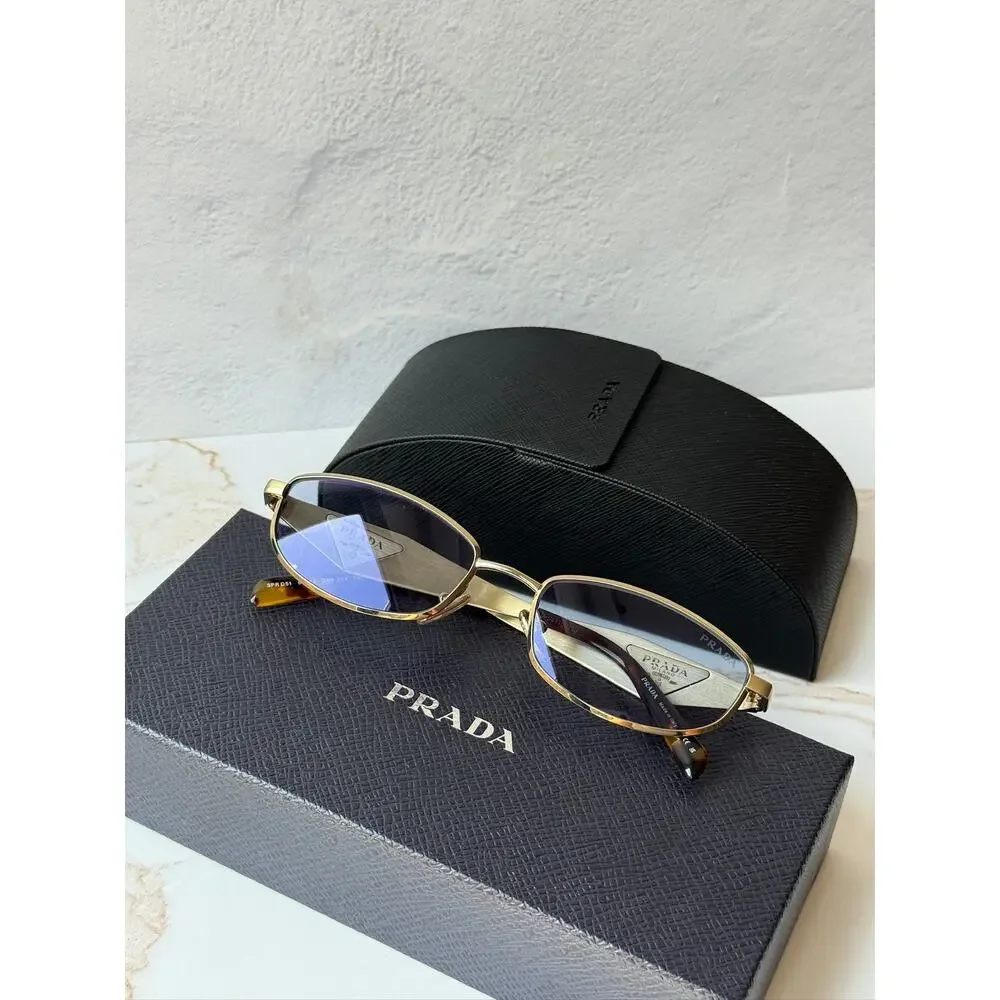 NEW Prada PR D51S Gold Metal Sunglasses in Blue Lens $578